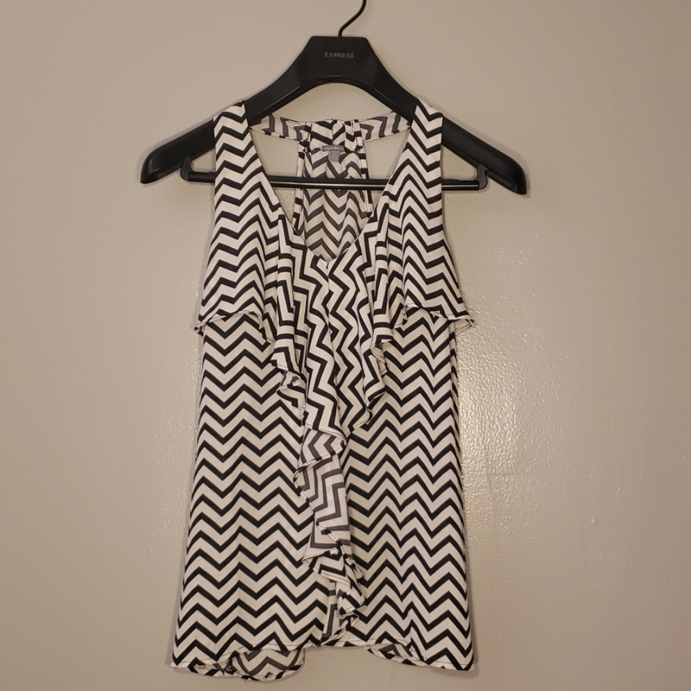 Black and White Ruffled Blouse
